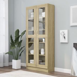 Dulap cu vitrina, stejar Sonoma, 82,5 x 30,5 x 185,5 cm, PAL, sol-802771