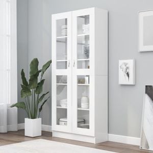 Dulap cu vitrina, alb, 82,5 x 30,5 x 185,5 cm, PAL, sol-802768