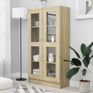 Dulap cu vitrina, stejar Sonoma, 82,5 x 30,5 x 150 cm, PAL, sol-802762