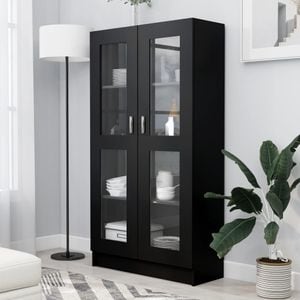 Dulap cu vitrina, negru, 82,5 x 30,5 x 150 cm, PAL, sol-802760