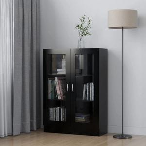 Dulap cu vitrina, negru, 82,5 x 30,5 x 115 cm, PAL, sol-802751