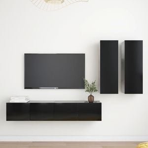 Set comode TV, 4 buc., negru, PAL, sol-3078791