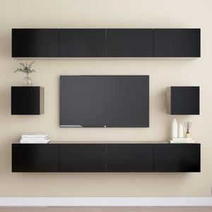 Set dulap TV, 6 piese, negru, PAL, sol-3078789