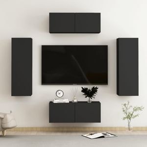 Set comode TV, 4 buc., negru, PAL, sol-3078771