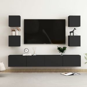 Mobila living VidaXL Sol-3078768, PAL, 6 piese, negru mat