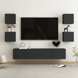 Set comode TV, 6 buc., negru, PAL, sol-3078767