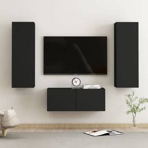 Set comode TV, 3 buc., negru, PAL, sol-3078763