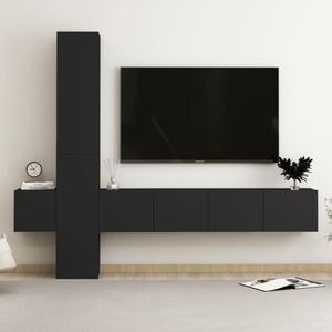 Set dulapuri TV, 5 piese, negru, PAL, sol-3078760