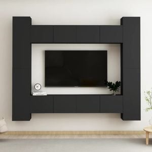 Set dulapuri TV, 8 piese, negru, PAL, sol-3078755
