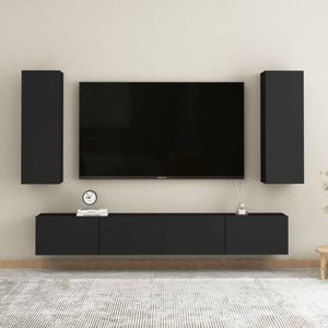 Set comode TV, 4 buc., negru, PAL, sol-3078749