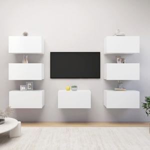 Comode TV, 7 buc., alb, 30,5x30x60 cm, PAL, sol-3078743