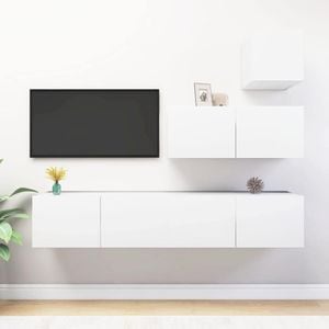 Mobila living VidaXL Sol-3078736, PAL, 4 piese, alb