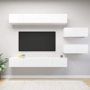 Mobila living VidaXL Sol-3078728, PAL, 6 piese, alb