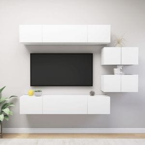 Set dulapuri TV, 6 piese, alb, PAL, sol-3078726