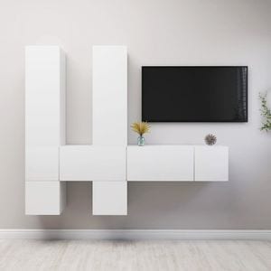 Set mobila living VidaXL Sol-3078718, PAL, 7 piese, alb