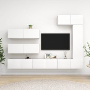 Set dulapuri TV, 7 piese, alb, PAL, sol-3078717