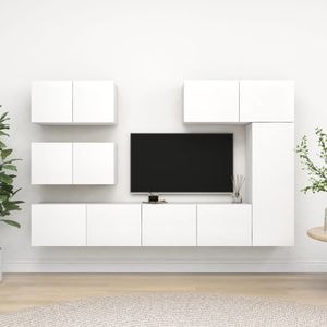 Set dulapuri TV, 6 piese, alb, PAL, sol-3078715