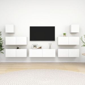 Mobila living VidaXL Sol-3078713, PAL, 7 piese, alb