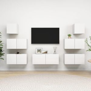 Set de dulapuri TV, 7 piese, alb, PAL, sol-3078712