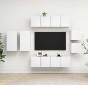 Set de dulapuri TV, 8 piese, alb, PAL