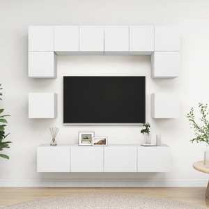 Set dulap TV, 8 piese, alb, PAL