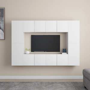 Set de dulapuri TV, 8 piese, alb, PAL