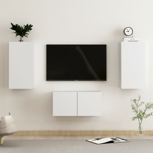 Set mobila living VidaXL, PAL, 3 piese, alb