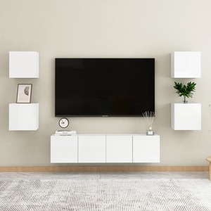 Mobila living VidaXL, PAL, 6 piese, alb extralucios