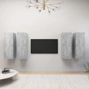 Comode TV VidaXL, PAL, 30.5 x 30 x 90 cm, 4 bucati, gri beton