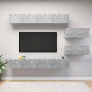 Set de dulapuri TV, 6 piese, gri beton, PAL