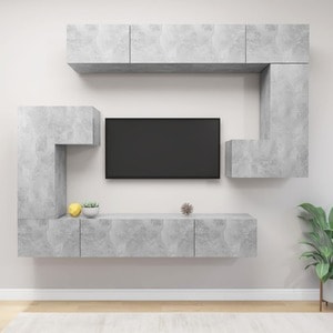 Set dulapuri TV, 8 piese, gri beton, PAL