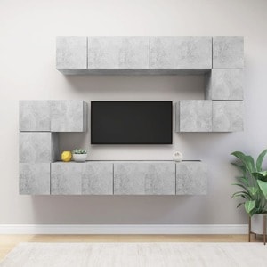 Set de dulapuri TV, 10 piese, gri beton, PAL