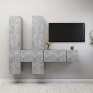 Mobila living VidaXL, PAL, 7 piese, gri beton