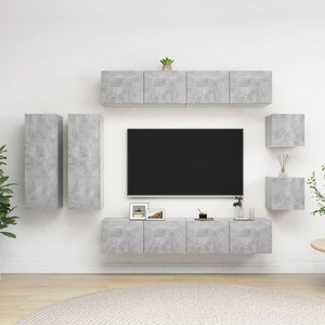 Set dulapuri TV, 8 piese, gri beton, PAL