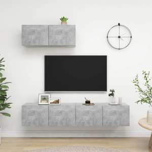 Set mobila living VidaXL, PAL, 3 bucati, gri beton