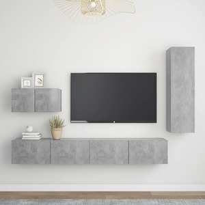 Set dulap TV, 4 piese, gri beton, PAL