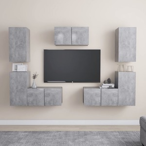 Set dulap TV, 7 piese, gri beton, PAL