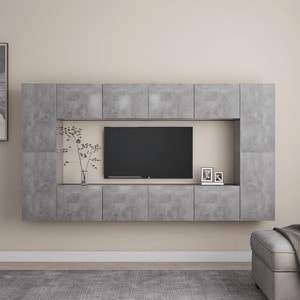 Set de dulapuri TV, 8 piese, gri beton, PAL