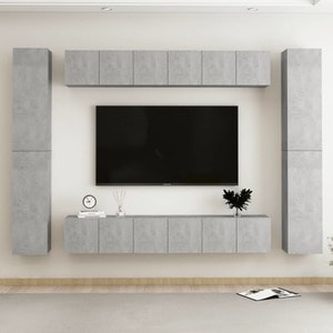 Set de dulapuri TV, 10 piese, gri beton, PAL
