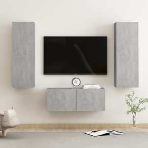 Mobila living VidaXL, PAL, 3 piese, gri beton