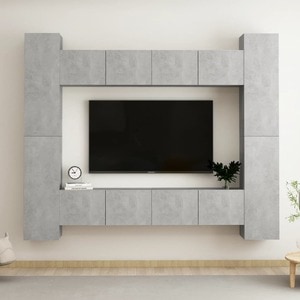 Set de dulapuri TV, 8 piese, gri beton, PAL