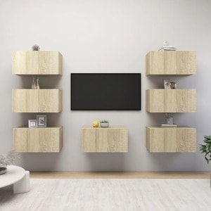 Set mobila living VidaXL, PAL, 30.5 x 30 x 60 cm, 7 bucati, stejar sonoma