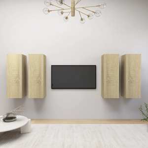 Comode TV, 4 buc., alb si stejar Sonoma, 30,5x30x90 cm, PAL