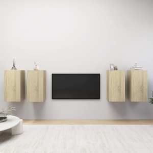 Set mobila living VidaXL, PAL, 30.5 x 30 x 60 cm, 4 bucati, alb-stejar sonoma