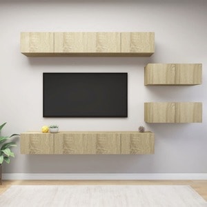 Set mobila living VidaXL, PAL, 80-100 x 30 x 30 cm, 6 bucati, stejar sonoma
