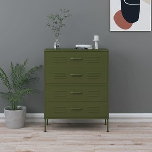 Comoda living VidaXL, otel, 80 x 35 x 101.5 cm, verde masliniu