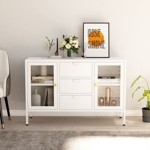 Servanta, alb, 105x35x70 cm, otel si sticla securizata