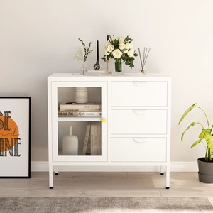 Servanta, alb, 75x35x70 cm, otel si sticla securizata