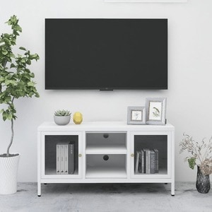 Dulap TV VidaXL, sticla, 105 x 35 x 52 cm, alb