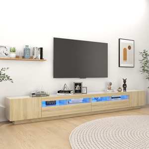 Comoda TV VidaXL, lemn, 300 x 35 x 40 cm, iluminare LED, stejar sonoma